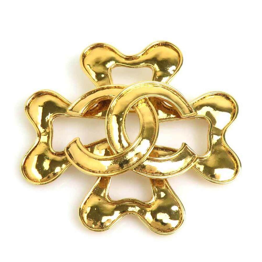 CHANEL Gold Logo Brooch